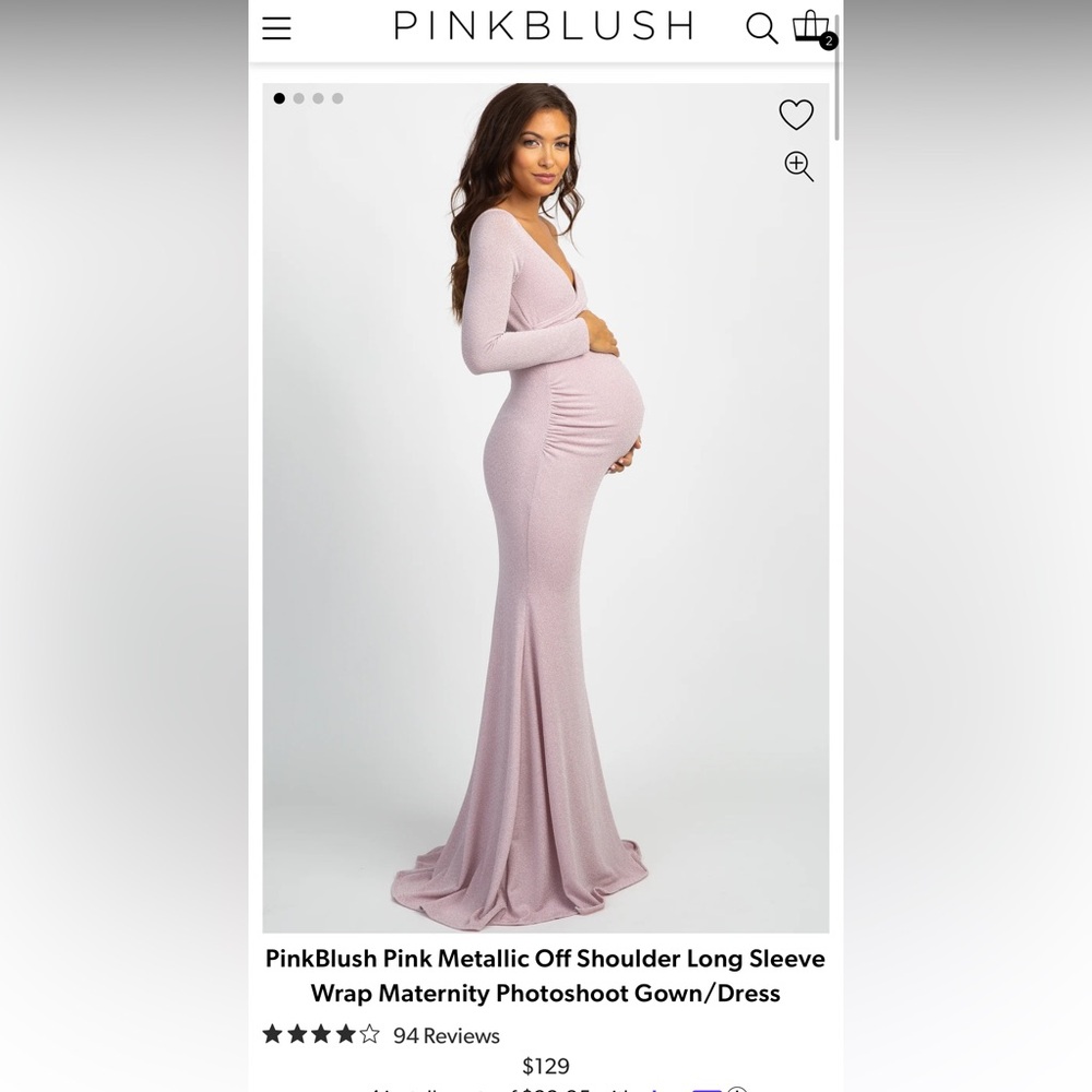 PinkBlush Pink Metallic Off-Shoulder Long Sleeve Wrap Maternity Gown/Dress